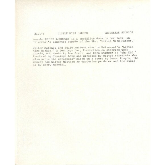 Julie Andrews Photograph Little Miss Marker Movie 8 x 10 Portrait 1983 Press - Picture 2 of 2